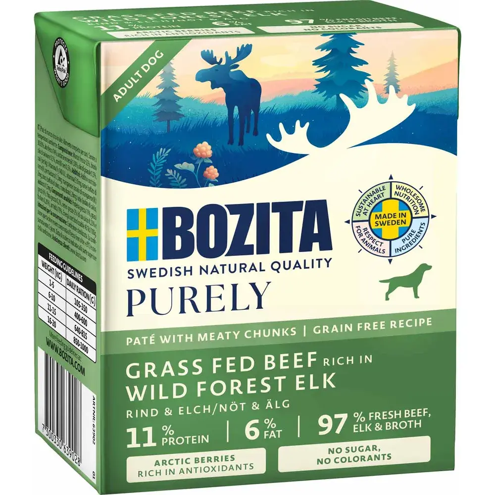 Bozita Hund Purely Pate Bøf og Elg 370 g - Naturligt og nærende vådfoder